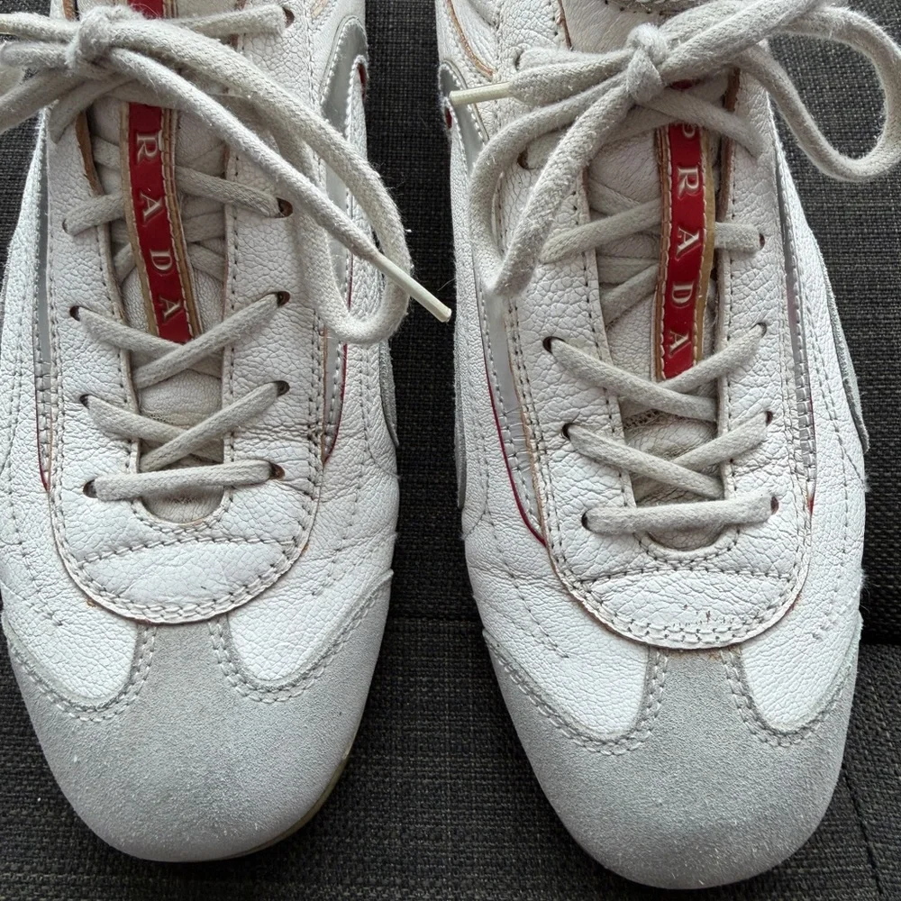 Prada Sport Sneakers Grey White Suede Leather Women’s 10.5 - Picture 6 of 11